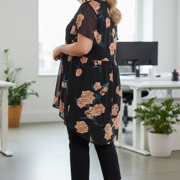 Torrid Black Floral High-Low Chiffon Tunic Blouse | Like New | Size 2X (18/20) - Picture 5 of 5